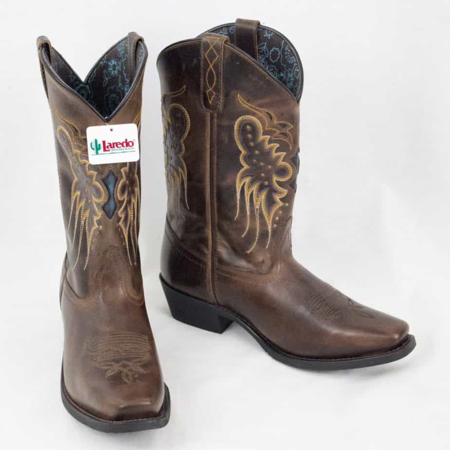 Laredo Leather Cowboy Boots sz 9.5 Brown Brandy Cora Studded Teal Underlay