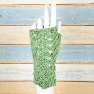 Green Lace Fingerless Gloves 7.5 inches Long Patons Baby Bamboo Yarn