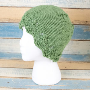 Green Lace Hat Hand Knit with Patons Baby Bamboo Yarn Beanie